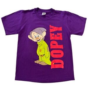Vintage Anvil Disney Dopey Snow White Cartoon Character Purple T Shirt Medium